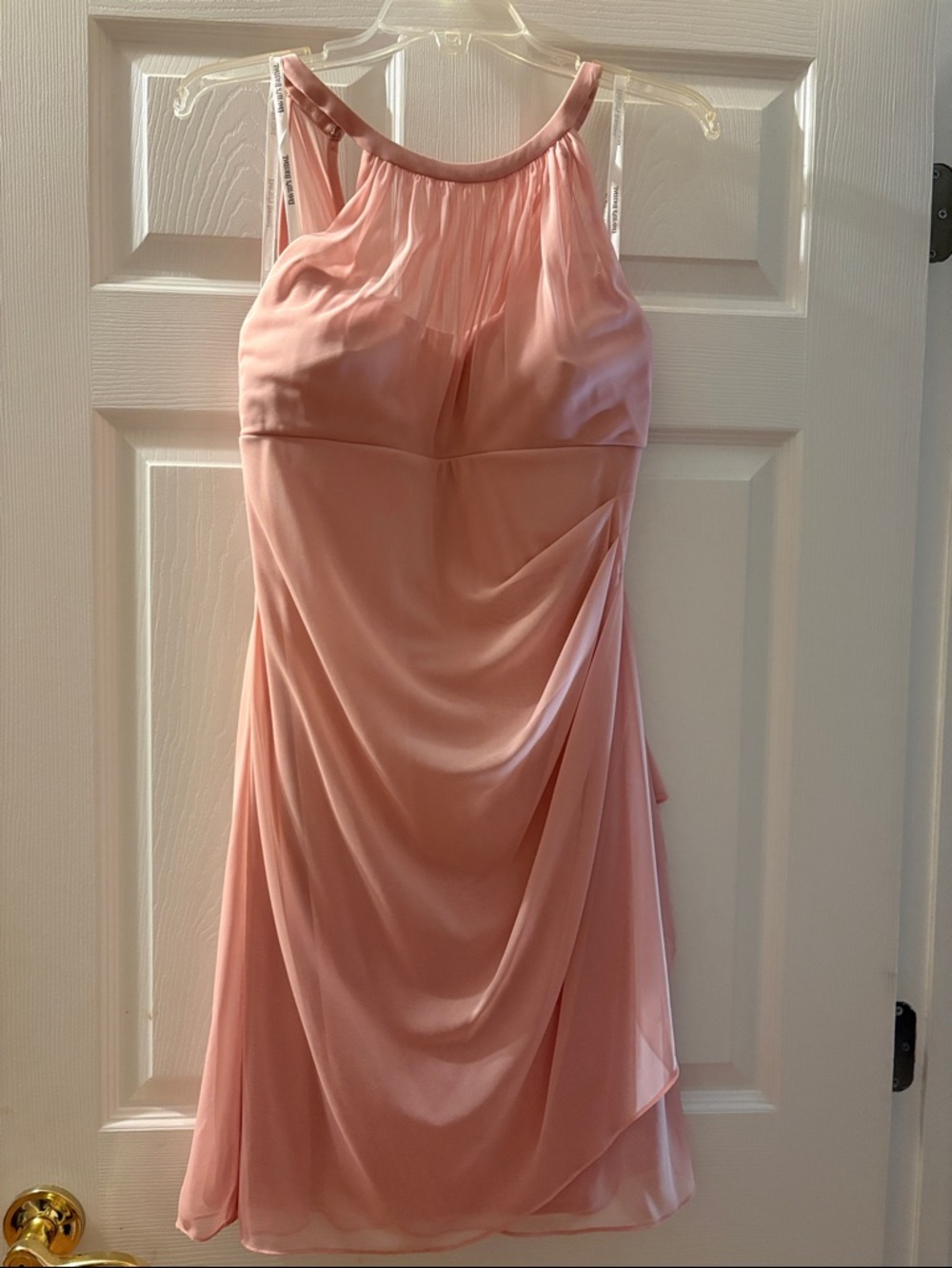 David's Bridal Blush Halter Chiffon Mini Dress
